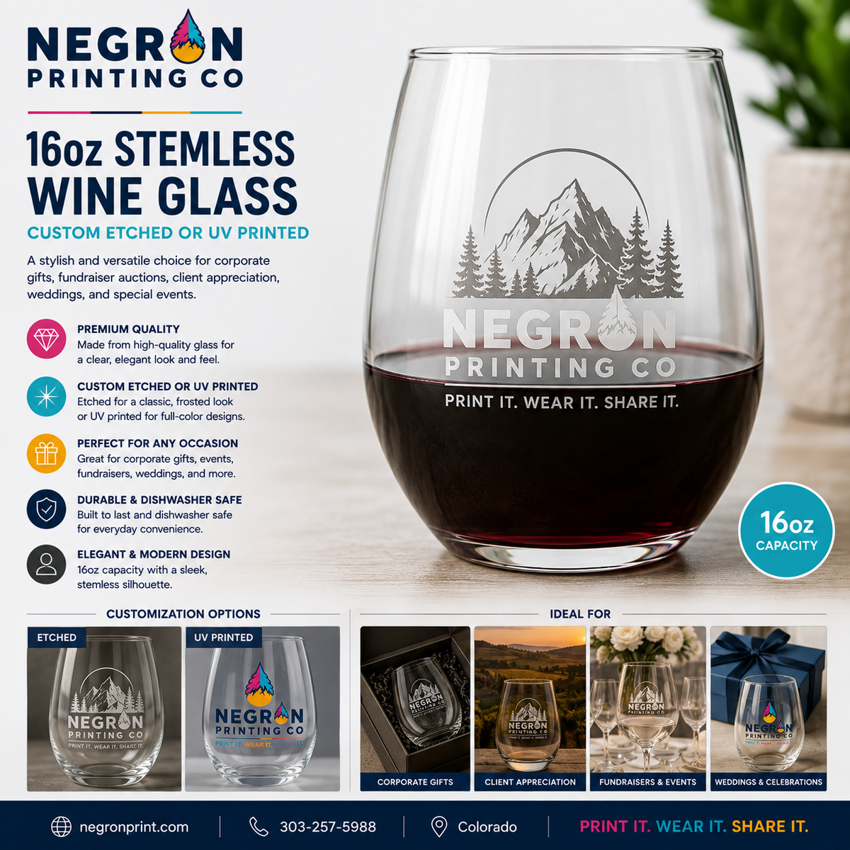 Custom Stemless Wine Glass